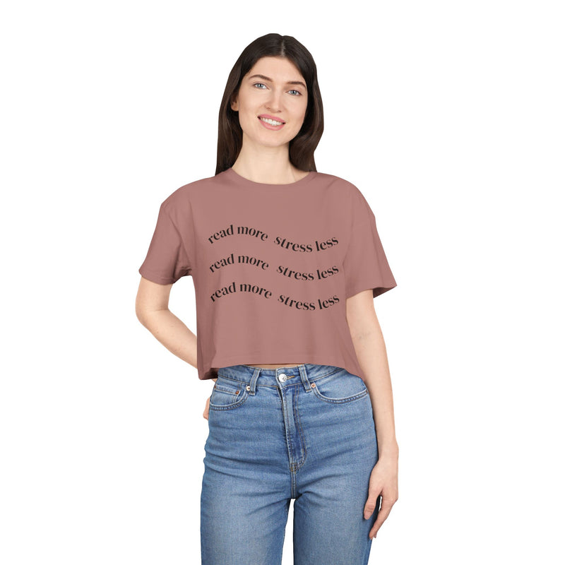 Read More, Stress Less Crop Tee — Women's Relaxed Reading Shirt
