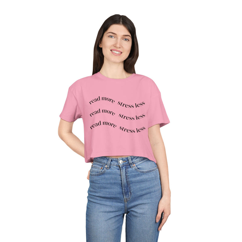 Read More, Stress Less Crop Tee — Women's Relaxed Reading Shirt